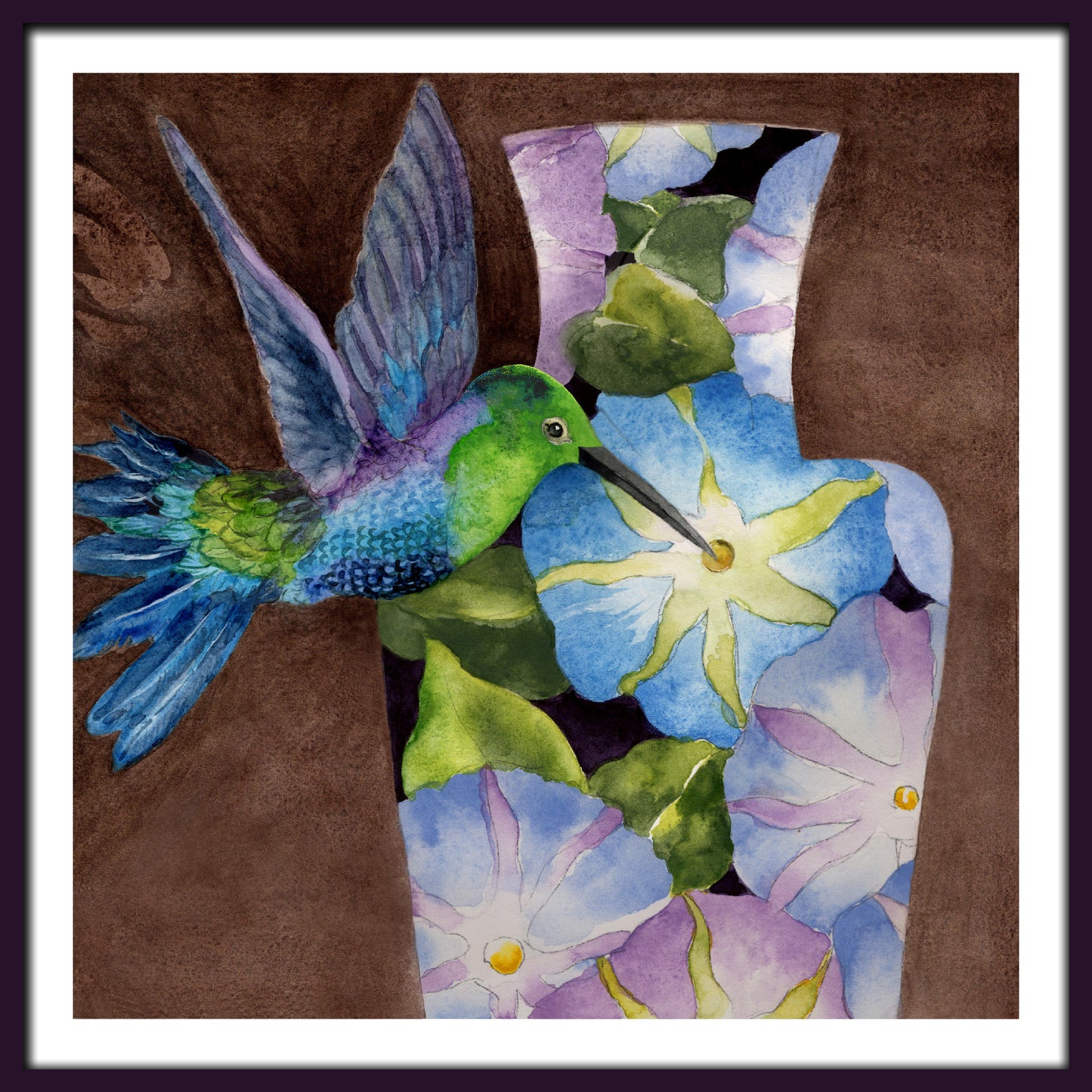 HUMMINGBIRD AND MORNING GLORIES