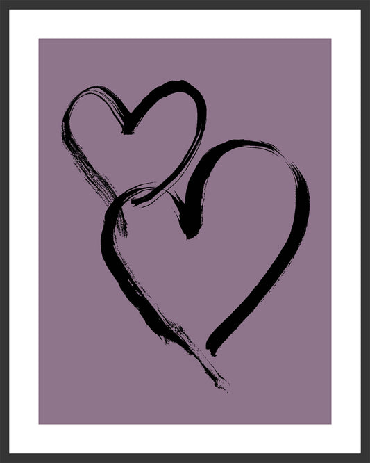 HEARTS - Black on Pale Aubergine