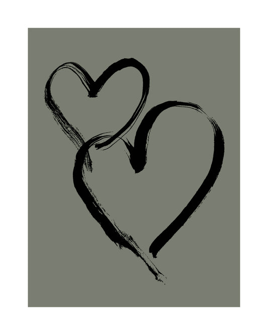 HEARTS - Black on Pale Olive
