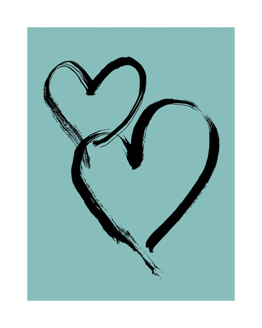 HEARTS - Black on Pale Aqua