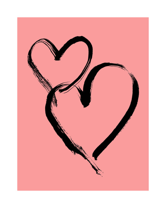HEARTS - Black on Pale Coral