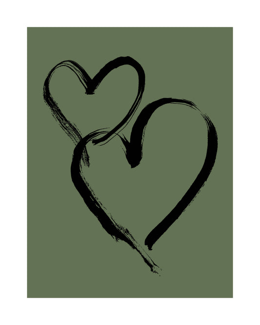 HEARTS - Black on Olive