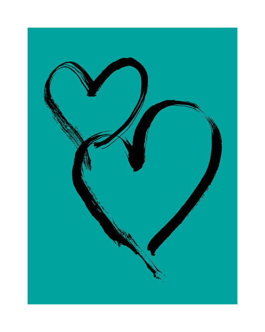 HEARTS - Black on Aqua