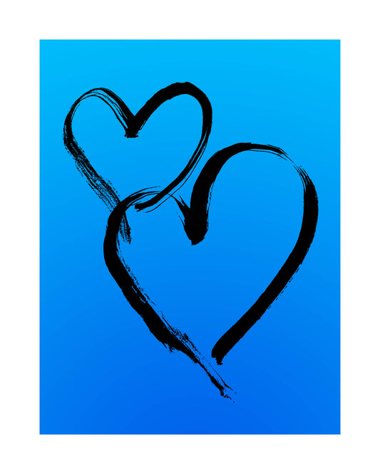 HEARTS - Black on Ombré Blue
