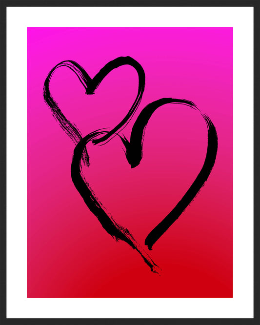 HEARTS - Black on Ombré Pink